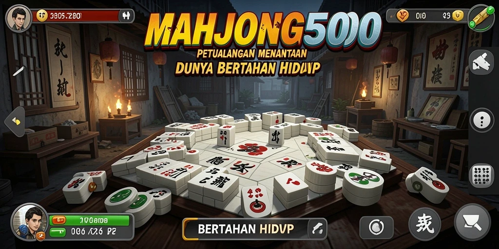 Tampilan antarmuka game MAHJONG500 dengan elemen bertahan hidup.